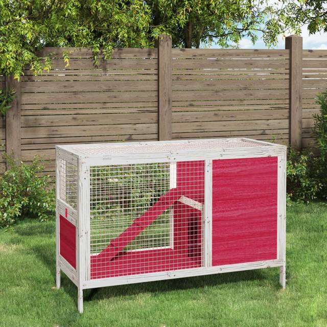 Rabbit Hutch Red 103x44x69.5 cm Solid Wood Pine Vidaxl