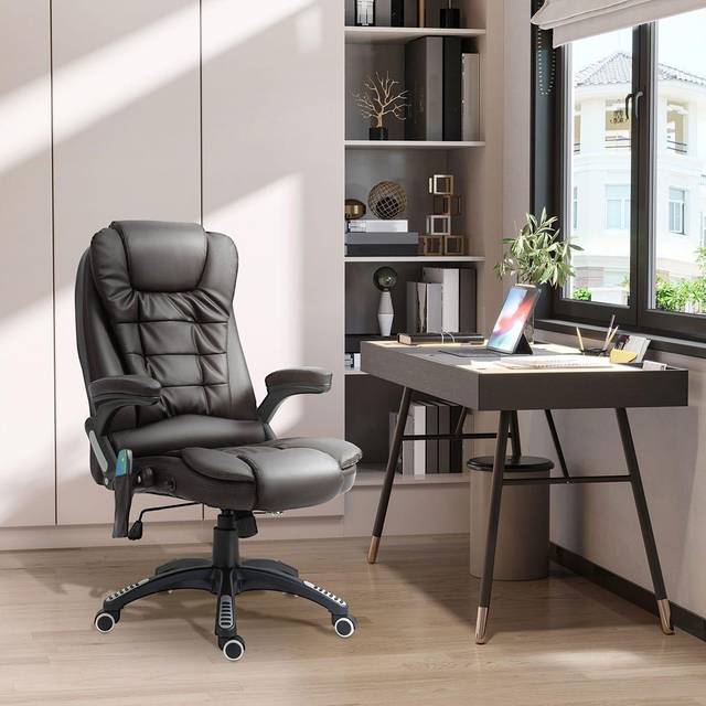 Homcom Executive Office Chair With Massage And Heat Pu Leather Reclining Chair In Brown - One Size