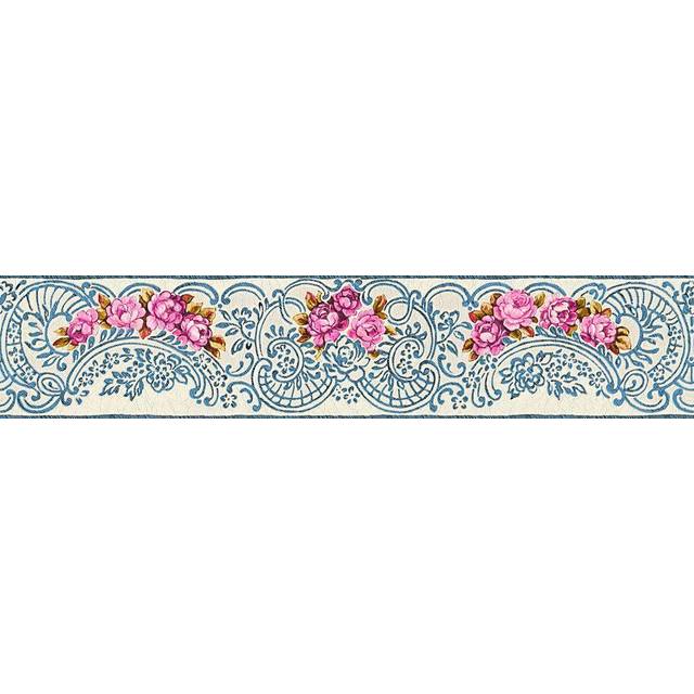 AS Creation Wolfgang Joop White Blue Rose Swirl Wallpaper Border Floral Textured