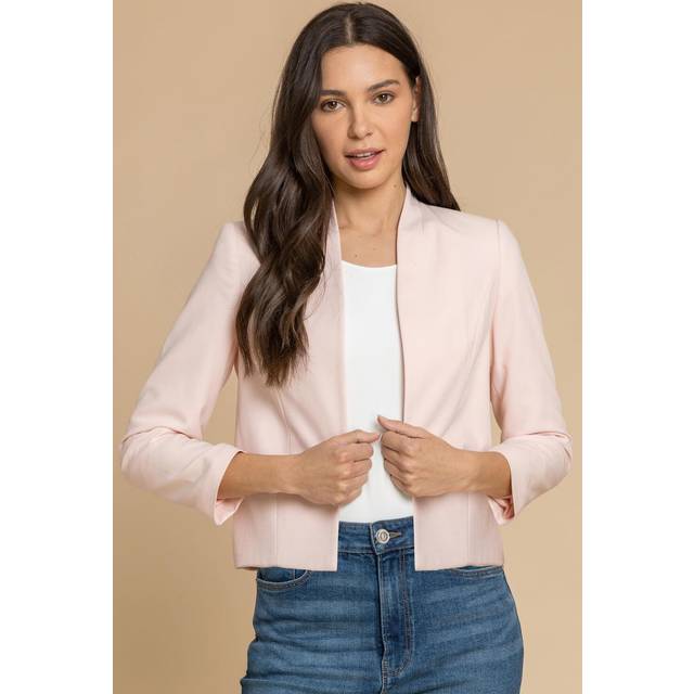 Cropped High Collar Crepe Jacket - Pink - 20