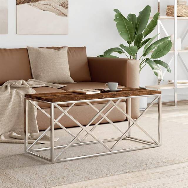 vidaXL Coffee Table Stainless Steel and Solid Wood Reclaimed - Silver