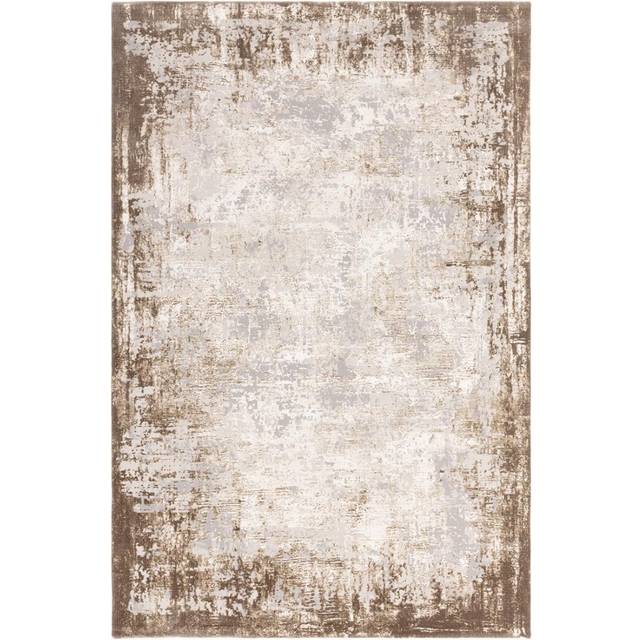 Lord Of Rugs - Kuza Border Abstract Modern Distressed Soft Velvety Silky Rug Beige Medium 120x170 cm (4'x5'6')