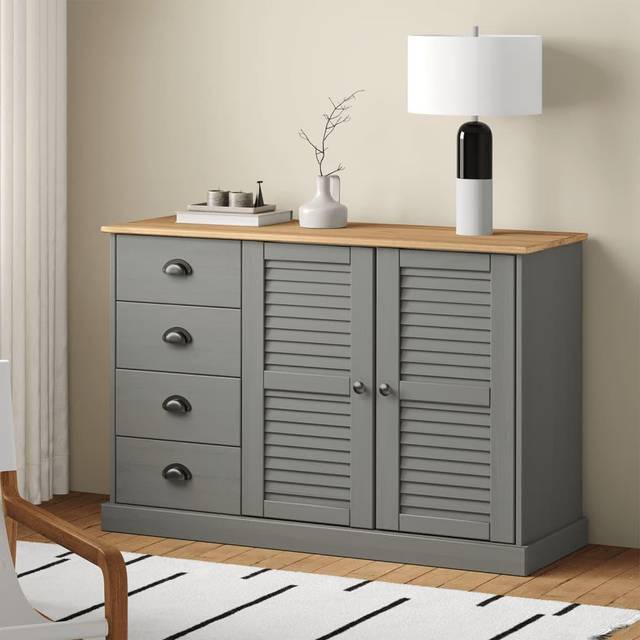 (grey) vidaXL Sideboard Storage Cabinet Cupboard with Drawers VIGO Solid Wood Pine