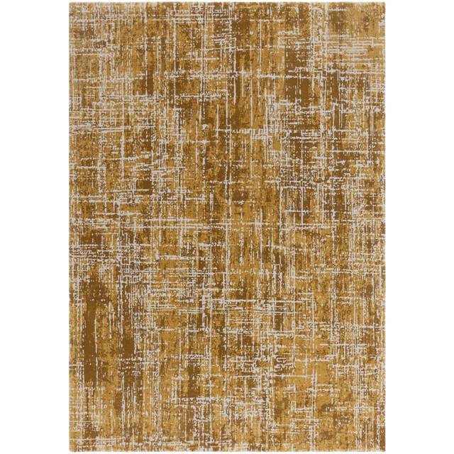 (Medium 120x170cm) Kuza Abstract Modern Distressed Rug in Gold