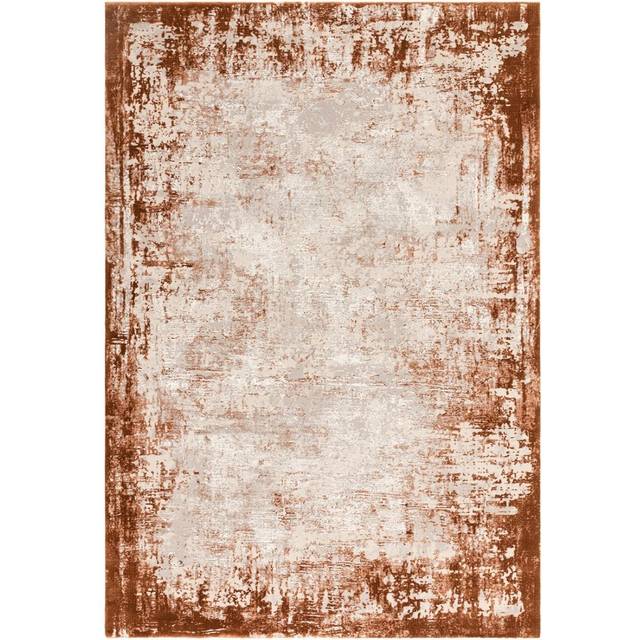 Lord Of Rugs - Kuza Border Abstract Modern Distressed Soft Velvety Silky Rug Terracotta Medium 120x170 cm (4'x5'6')