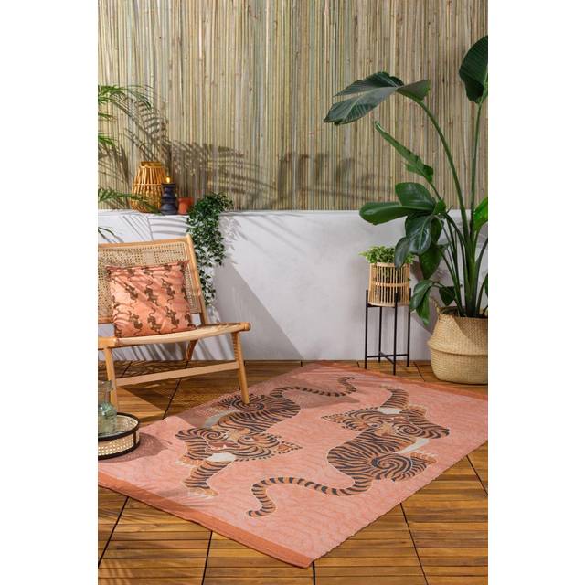 Furn Tibetan Tiger Printed Outdoor/Indoor Rug, Blue