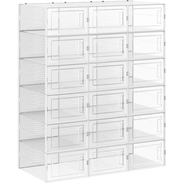 Stackable Shoe Storage Organisers, Transparent + White / M (33.3 x 23 x 14 cm) / 8