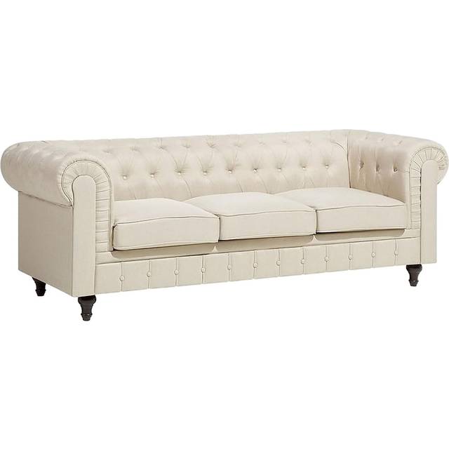 Beliani 3 Seater Fabric Sofa Beige Chesterfield, Brown