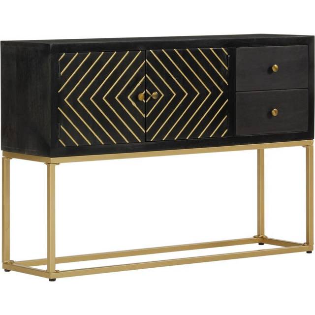 vidaXL Sideboard Black and Gold 110x30x75 cm Solid Wood Mango
