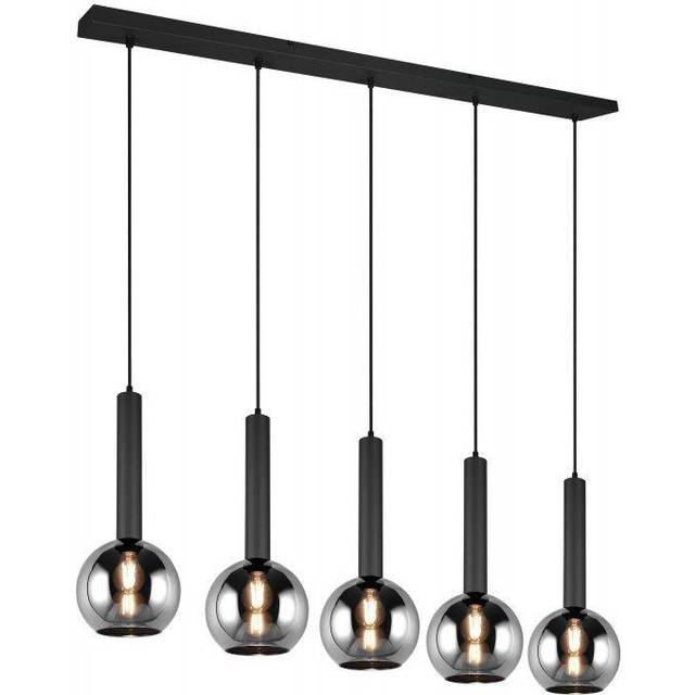 Modern pendellampa svart med rökglas 5-ljus - Clayton