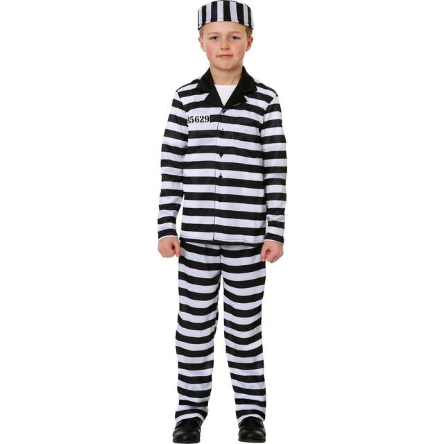 Deluxe Button Down Jailbird Boys Costume | Prison Costumes - Black&#47;White (S)