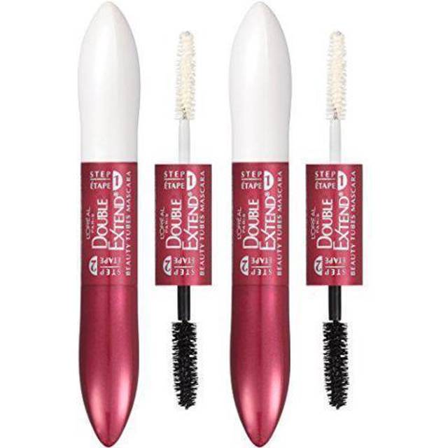 LOr?al Paris Makeup Double Extend Tubing Mascara  Lengthening 2 Step Mascara  Smudgeproof  Blackest Black  Pack of 2
