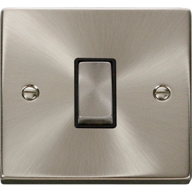 Click Scolmore Deco Satin Chrome 1 Gang 2 Way Plate Switch 10A  With Black Ingot - VPSC411BK