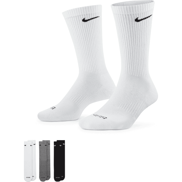 Nike Training – Everyday Plus – Vita, grå och svarta sportstrumpor med dämpning, 3-pack-Flera