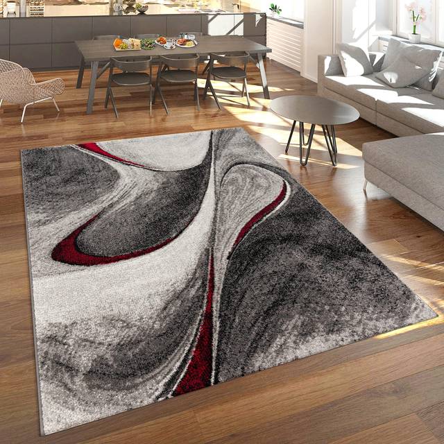 Modern short-pile rug living room mottled abstract design grey red black