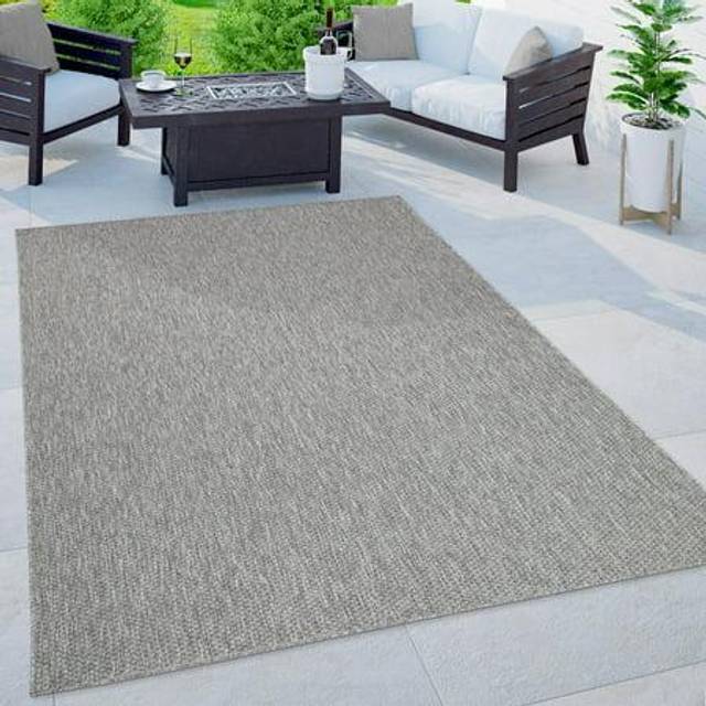 Paco Home Matta Utomhus Balkong Terrass Köksmatta Enfärgad Melerat Mönster, Storlek:200x280 cm, Färg:Grå