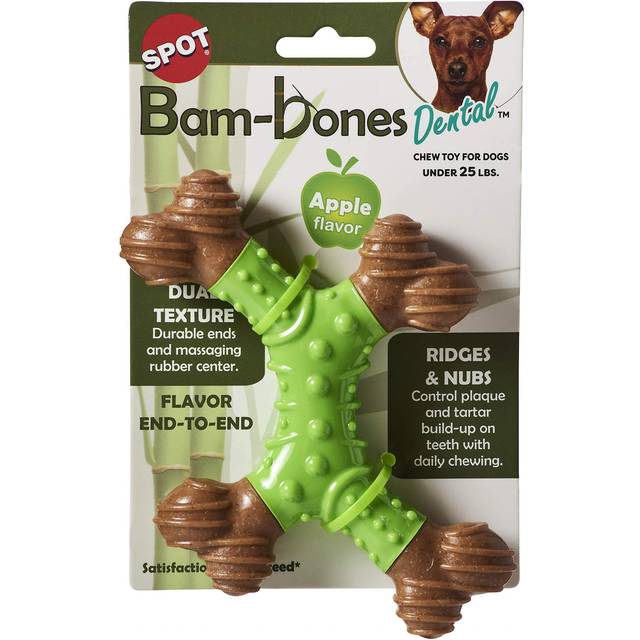 SPOT Bam-Bones Dental X-Bone - Made with Bamboo Fiber and a Massaging Rubber Center to Keep Teeth Clean  Durable Oral Care Dog Chew for Light Chewers