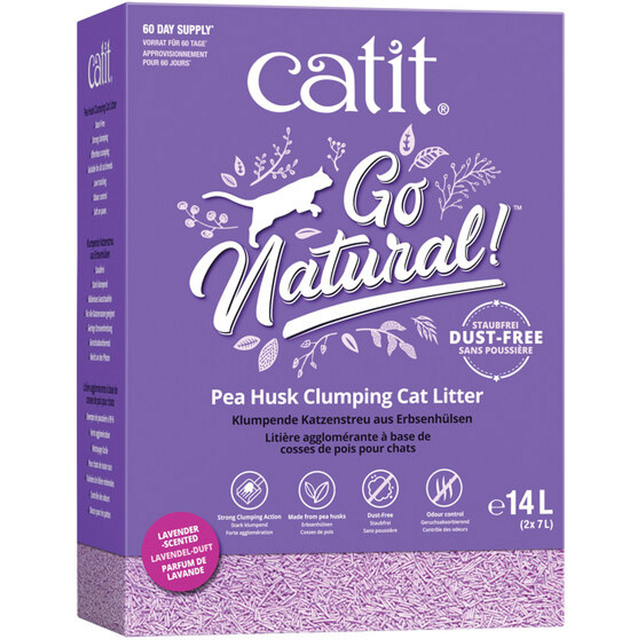 Catit Go Natural!, klumpande kattströ, gjord av ärtskidor, med lavendeldoft, 2 x 2,8 kg (5,6 kg)