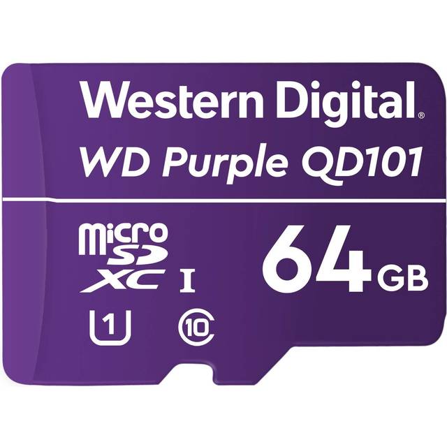 Western Digital WD Purple SC QD101 64 GB smart videoövervakning microSDXC-kort, ultrauthållighet upp till 32 TBW