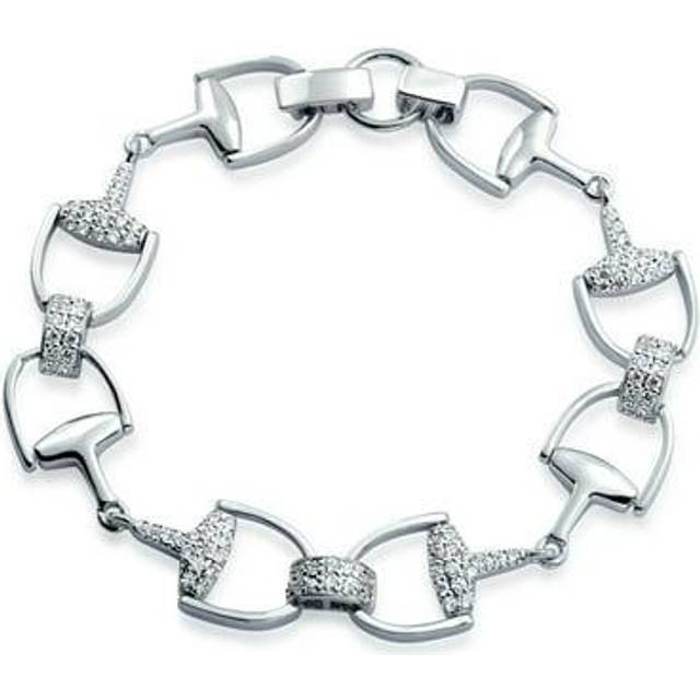 Horse Anastomosis Bit Equestrian Link Bracelet For Women Cow Gift Cube Zirconia CZ Pave Sterling Silver .925 silver