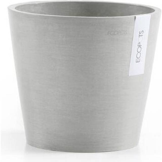 "Ecopots Amsterdam Durable Indoor/Outdoor Modern Round Recycled Plastic Planter Flower Pot  White Grey  8"""""""""