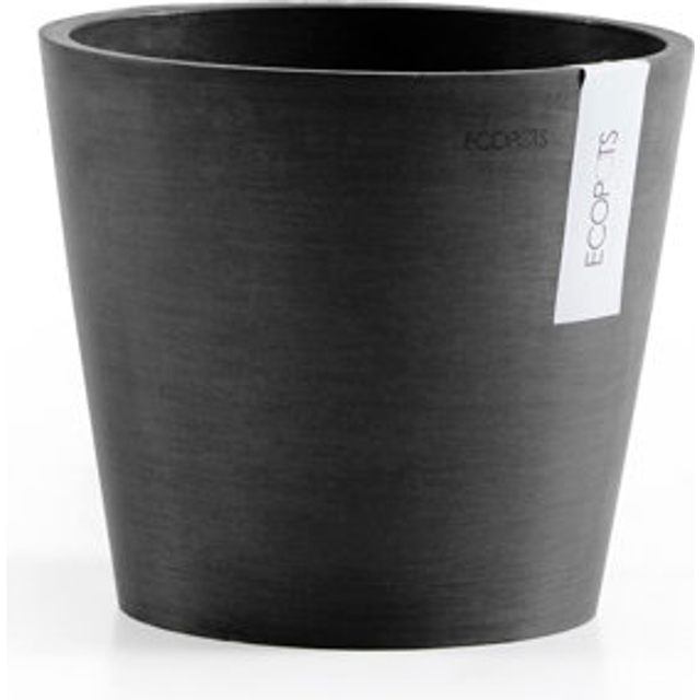 Ecopots Amsterdam Modern Round Recycled Plastic Planter Flower Pot w/Water Reservoir Dark Grey 8
