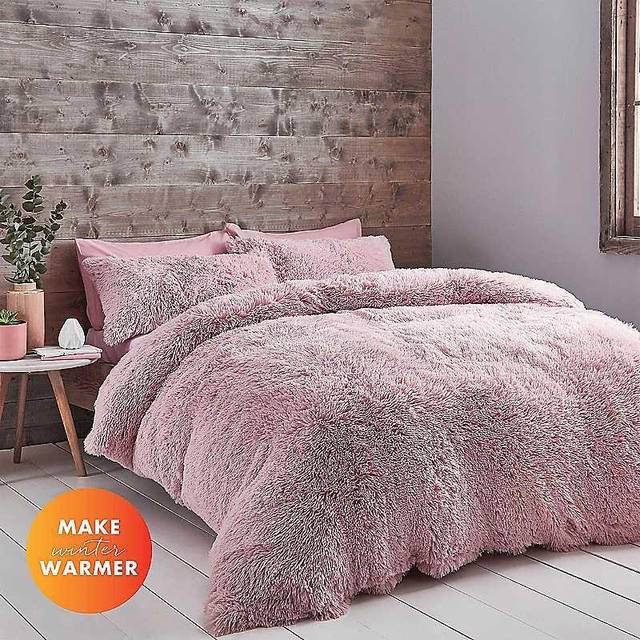 Cuddly Faux Fur Duvet Cover Set with Pillowcases - Blush (Double - 2 Standard Pillowcases)