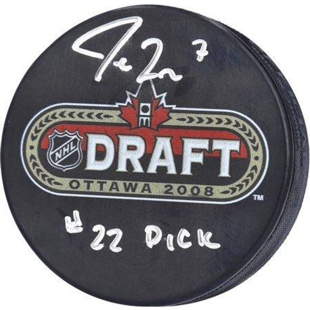 Jordan Eberle Seattle Kraken Autographed 2008 NHL Draft Hockey Puck with "#22 Pick" Inscription