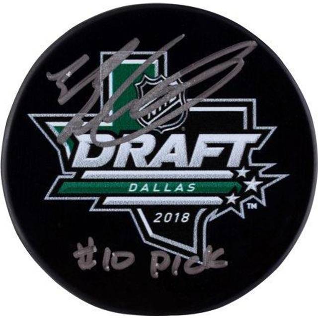 Evan Bouchard Edmonton Oilers Autographed 2018 NHL Draft Logo Hockey Puck with "#10 Pick" Inscription