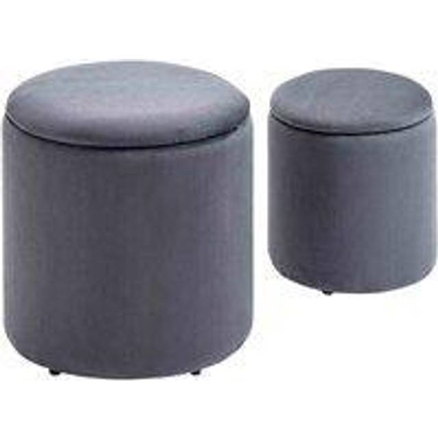HOMCOM Modern Fabric Storage Ottoman with Removable Lid, Set of 2, Grey