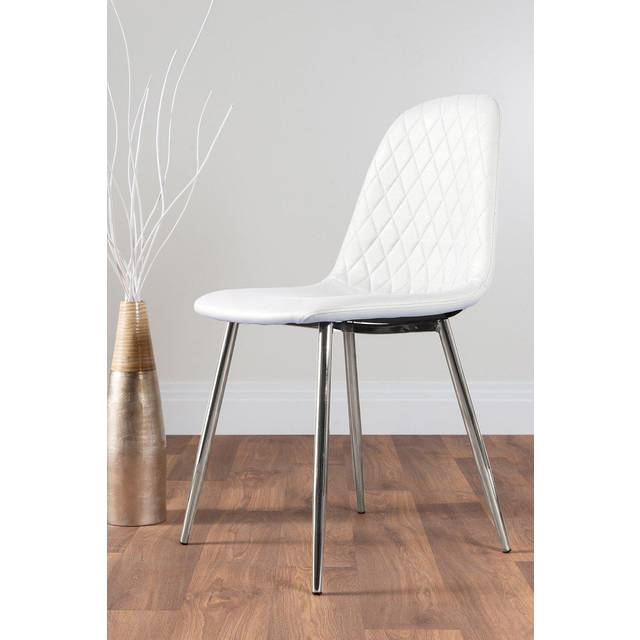 2 x Corona Silver Leg Faux Leather Upholstered Modern Kitchen Dining Chairs - White