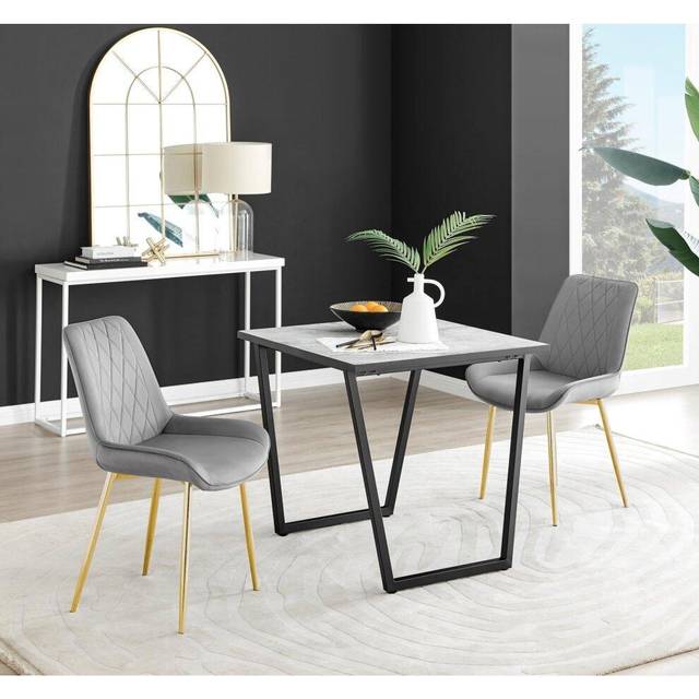 Furniturebox Copeland Cesano Marble Effect 2 Seater Dining Set White Grey and Gold