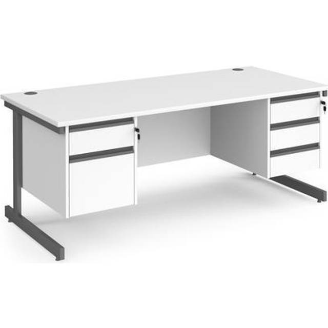 Dams International Straight Desk with White MFC Top and Graphite Frame Cantilever Legs and Two & Three Lockable Drawer Pedestals Contract 25 1800 x 800 x 725mm