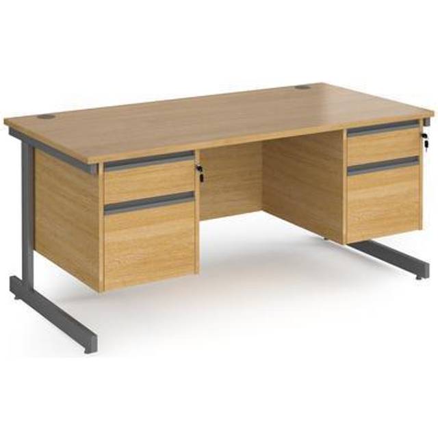 Dams International Straight Desk with Oak Coloured MFC Top and Graphite Frame Cantilever Legs and 2 x 2 Lockable Drawer Pedestals Contract 25 1600 x 800 x 725mm