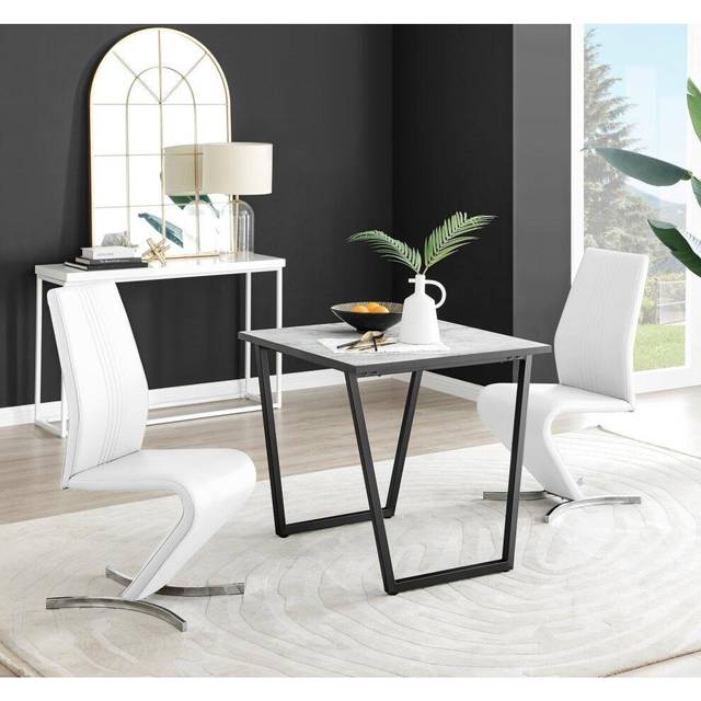 Carson White Marble Effect Square Dining Table and 2 Willow Chairs - White