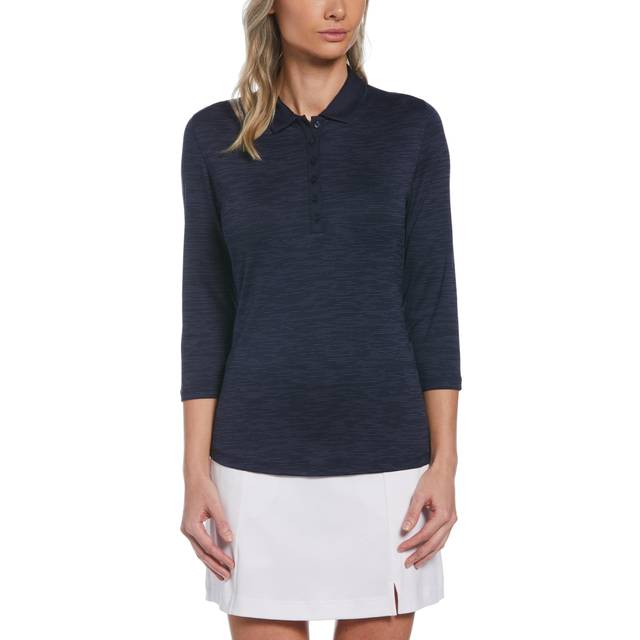Callaway Women's 3/4 Space Dye Jersey Polo Shirt, Size Small, Navy Blue, Polyester/Recycled Polyester/Elastane | Golf Apparel Shop (S)