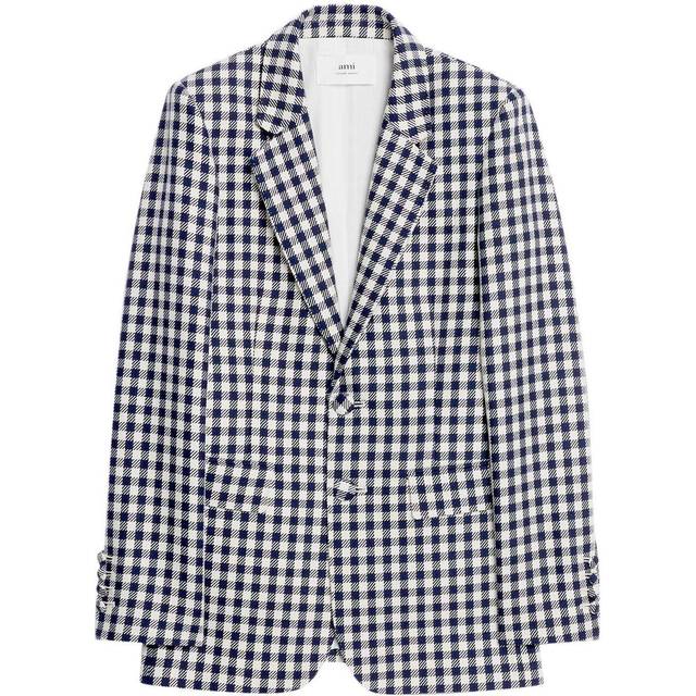 Ami Paris Checked wool and cotton blazer - blue (UK 6)