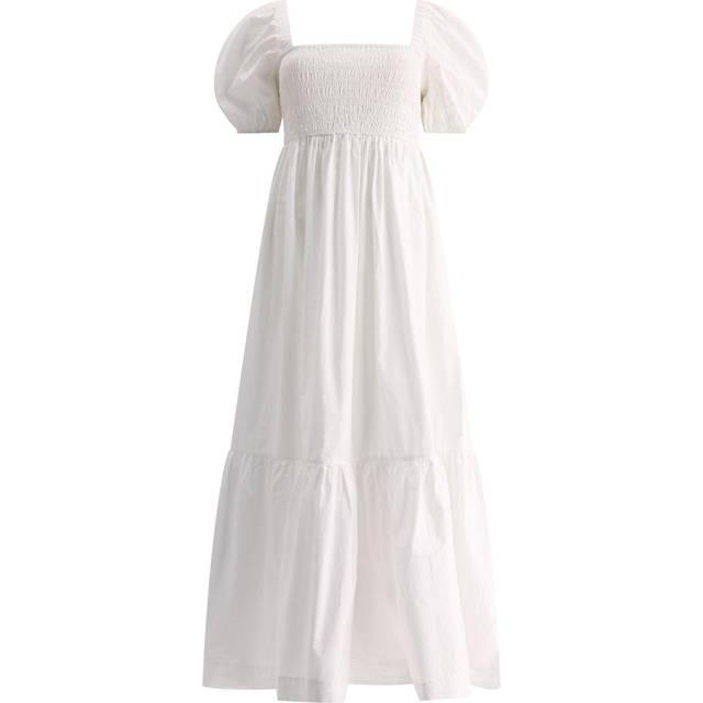 GANNI White Smocked Maxi Dress - 151 Bright White - DK 40