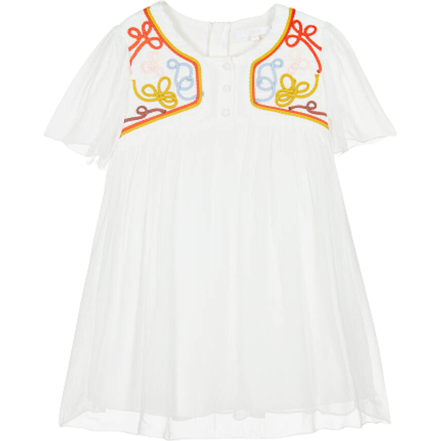 Chloé Kids Off-White Embroidered Dress - 117 Offwhite - 14Y