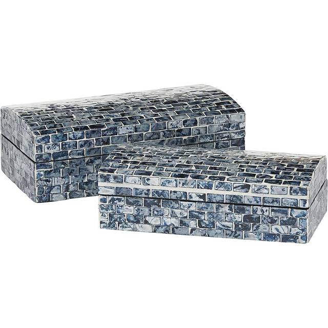 Deco 79 Wood Handmade Decorative Box Decorative Keepsake Boxes with Hinged Lid, Set of 2 Storage Boxes 11&#34;, 10&#34;W, Blue