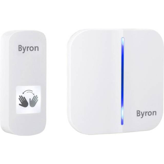 Byron DBY-23431 Wireless Portable Doorbell Set, Touch Free Door Push, Wave Sensor, 100m Range, White