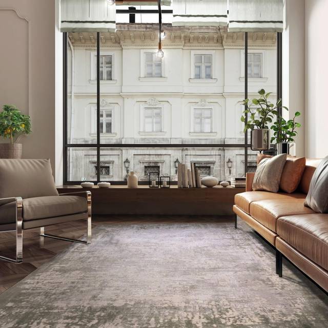 Kuza Border Abstract Modern Distressed Soft Velvety Silky Rug Green Medium 120x170 cm (4'x5'6')