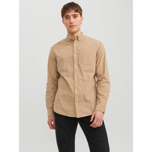 Jack & Jones Long Sleeve Corduroy Slim Fit Shirt - Light Brown, Light Brown, Size 2Xl, Men - 2XL