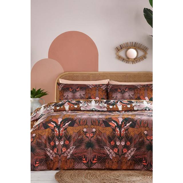 Kaihalu Jungle Animal Floral Reversible Duvet Cover Set - Brown - Double