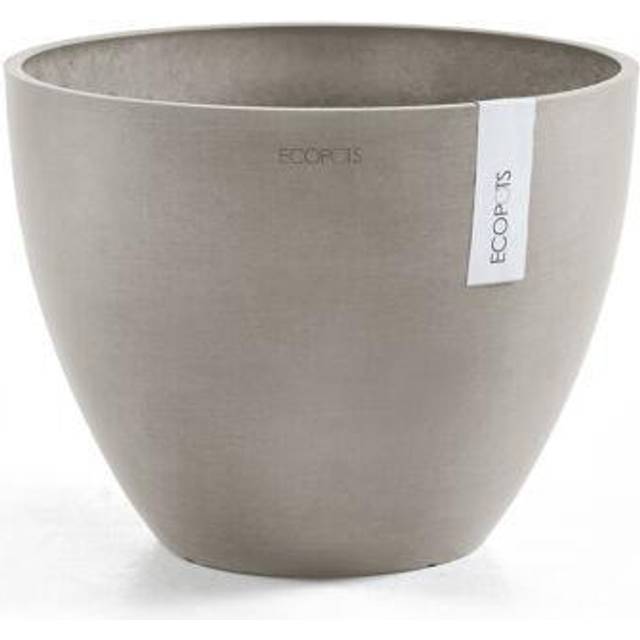 "Ecopots Antwerp Indoor/Outdoor Modern Recycled Plastic Flower Pot Planter  Taupe  12"""""