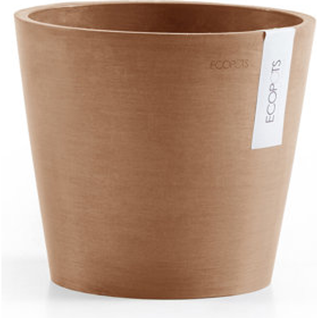 Ecopots Amsterdam Modern Round Recycled Plastic Planter Flower Pot w/Water Reservoir Terracotta 8