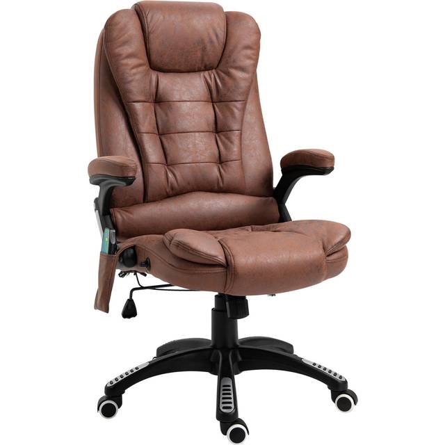 Vinsetto Massage Recliner Chair Heated Office Chair With Six Massage Points Microfiber Cloth 360° Swivel Wheels Brown