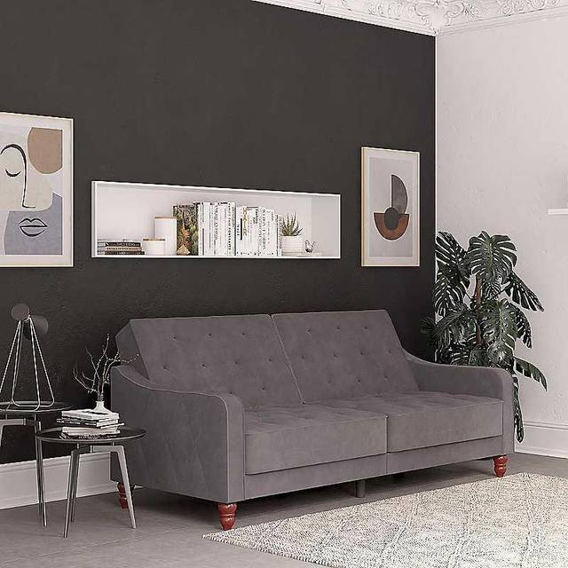 Novogratz Ng Vintage Tufted Futon Grey Velvet, Grey