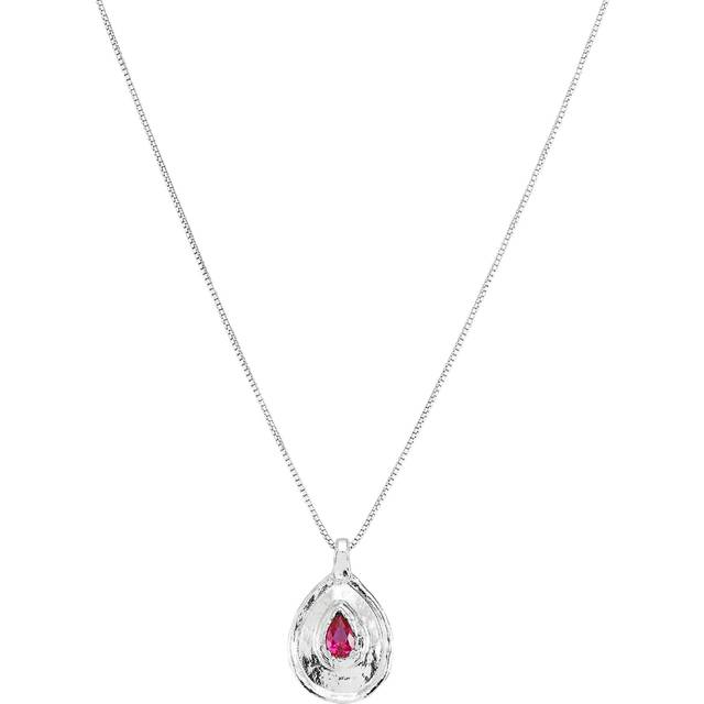 Silpada 'Pear Blossom' Lab Created Ruby Pendant Necklace In Silver, 16" + 2" - Red