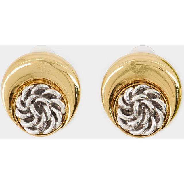 Marine Serre, Earrings, female, Yellow, ONE SIZE, Gold Moon Earrings - Regenerated Buttons